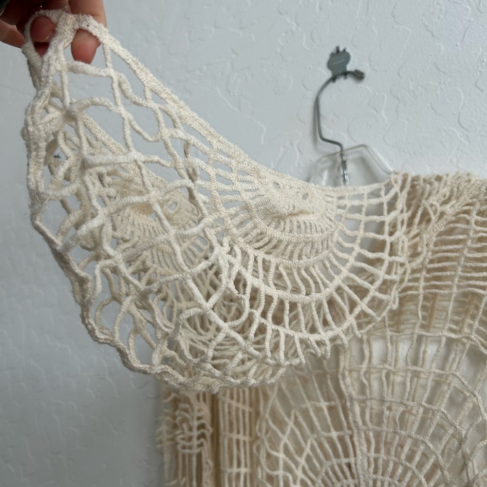 Spider Web Design Apricot Hollow Out Crochet Knit Top - Picture 5 of 7